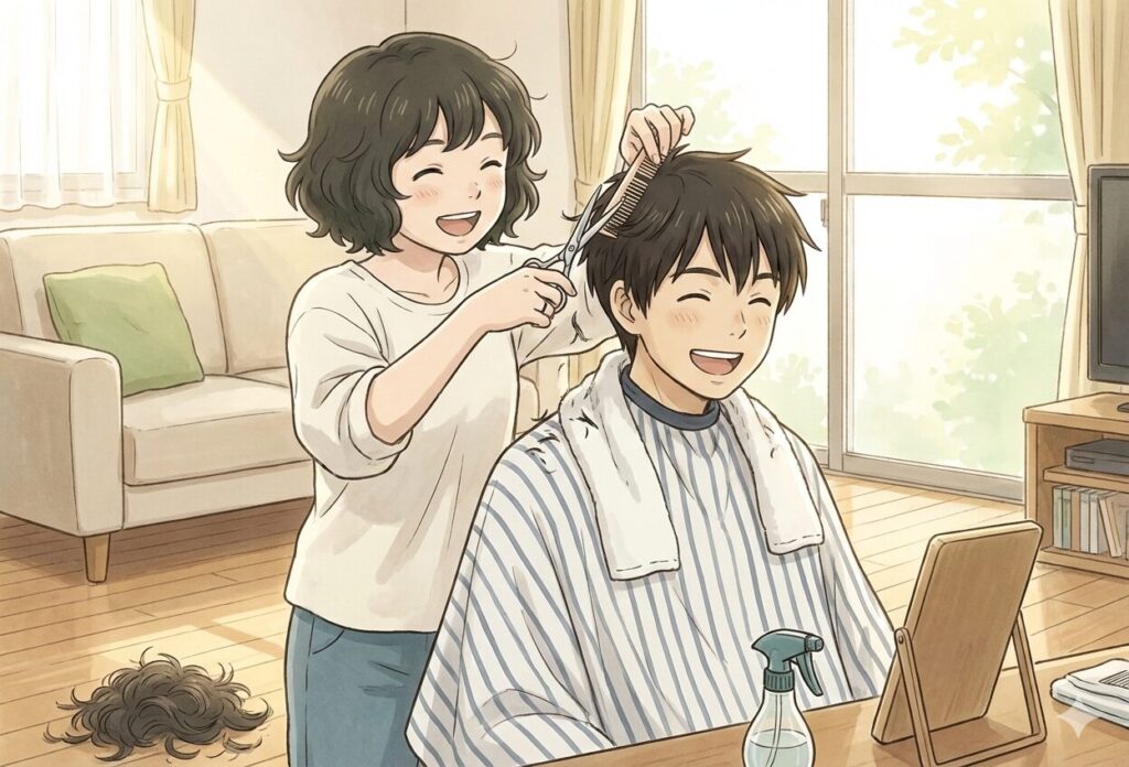 二人で散髪