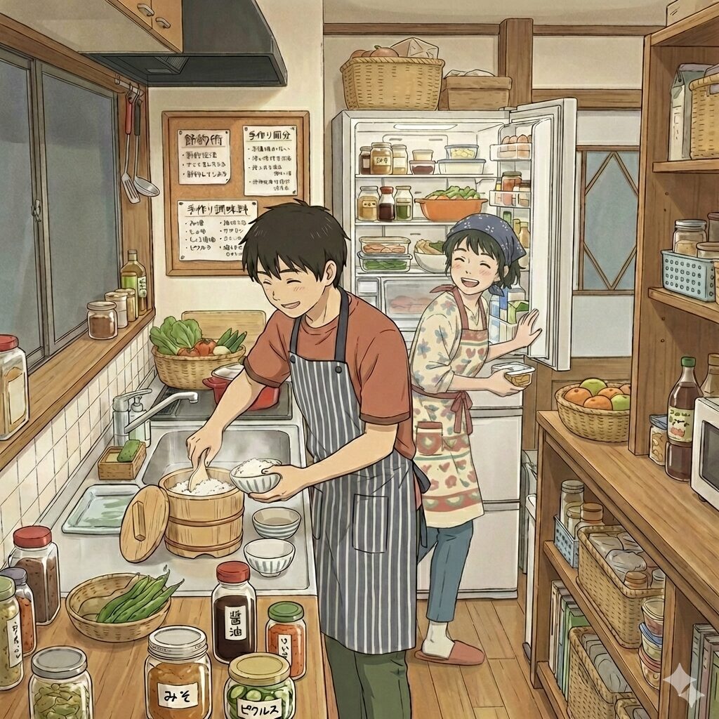 キッチンで二人で働く