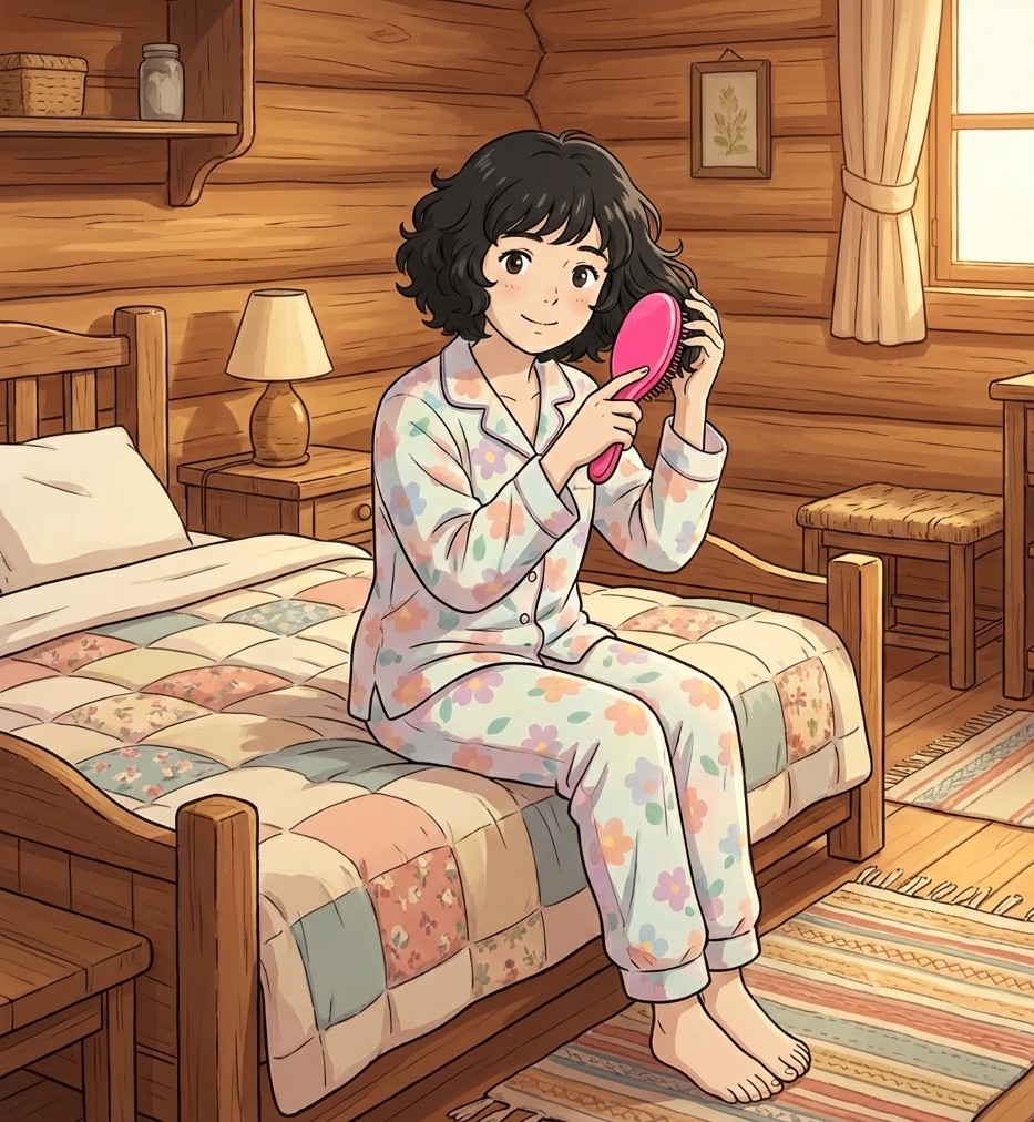 くしをとく女性