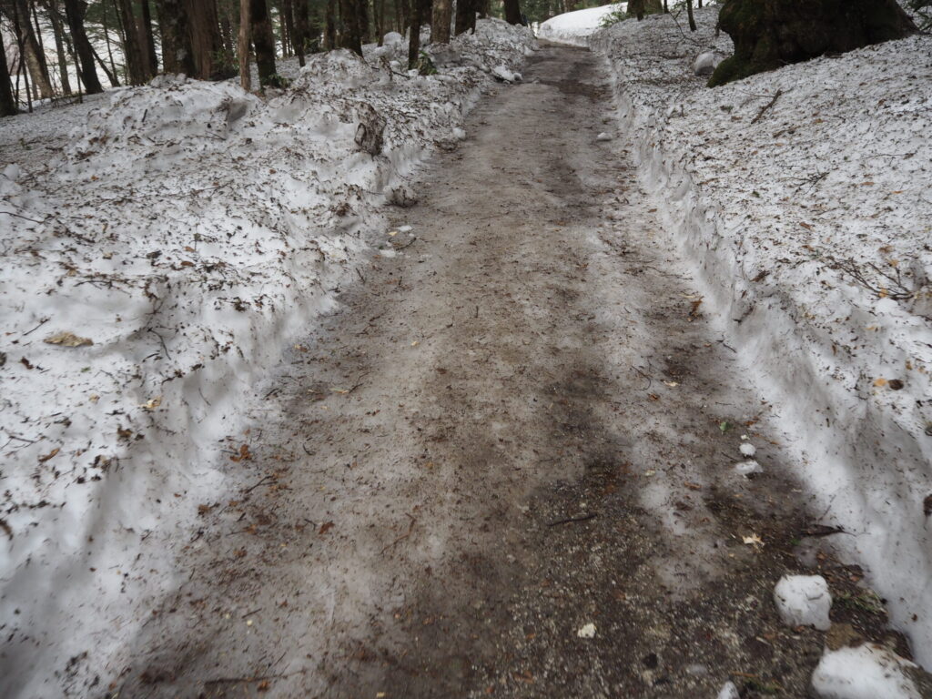 アイスバーンの登山道