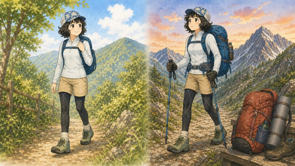 CW-Xエキスパートとジェネレーターの向いている登山スタイルを比較したイラスト