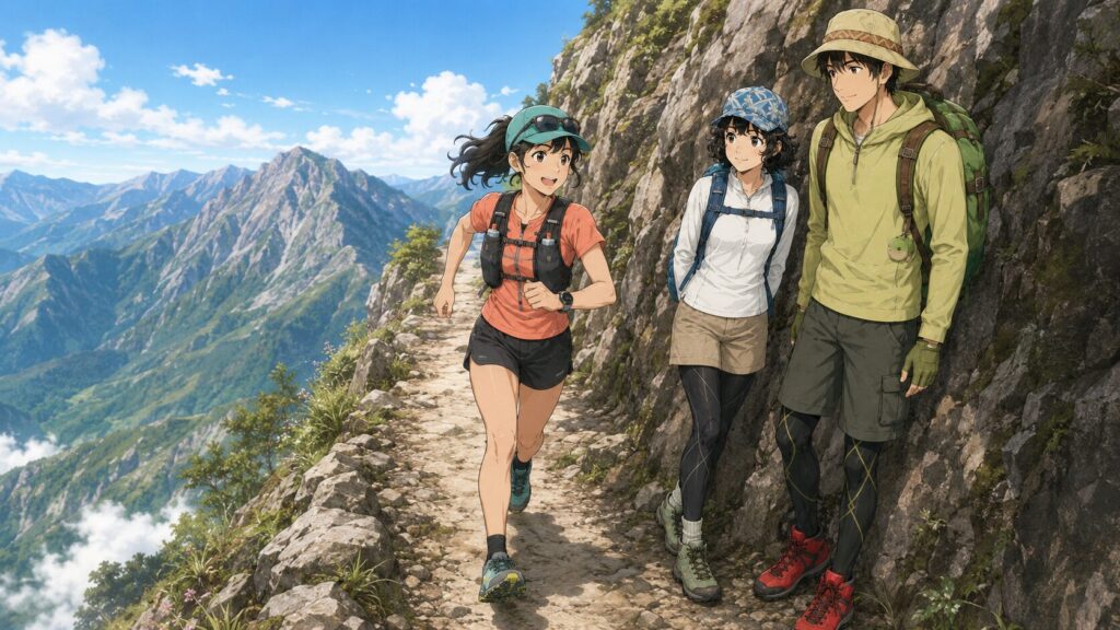 アルプスでもタイツなしでトレランする女性の良いラスト