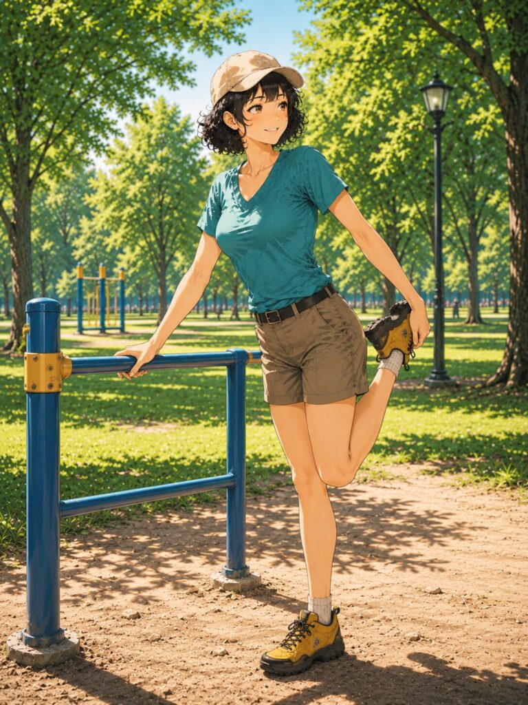 腿のストレッチをしている女性のイラスト