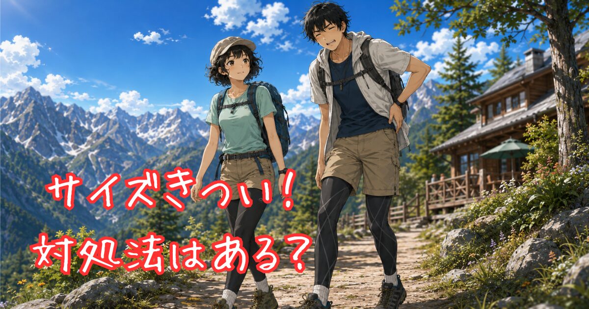 タイツのサイズが合わなくてつらそうな男性のイラスト