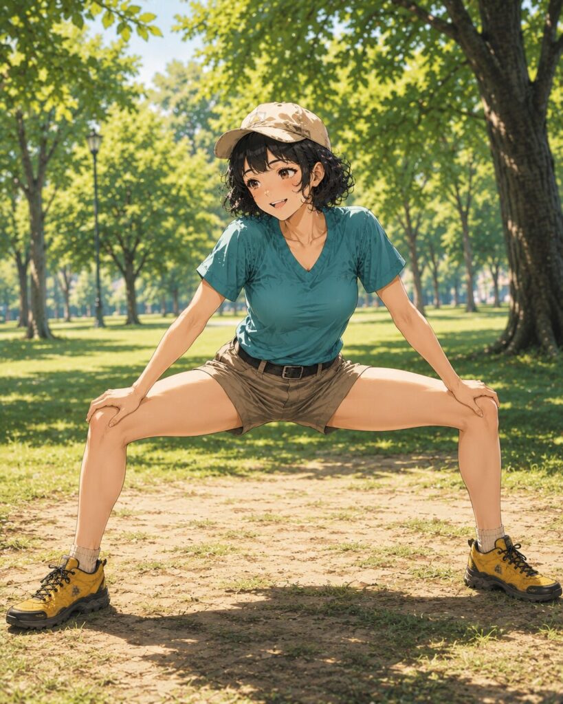 イチロー選手のようなストレッチをする女性