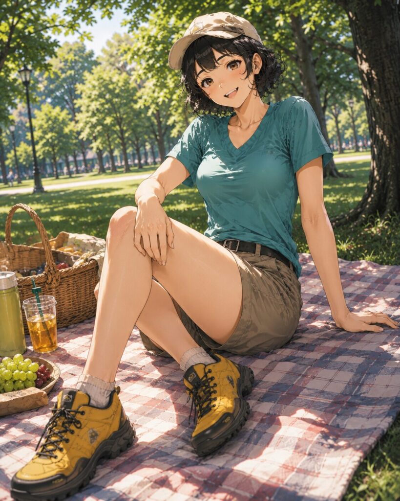 ボルダーXで講演ピクニックを楽しむ女性のイラスト