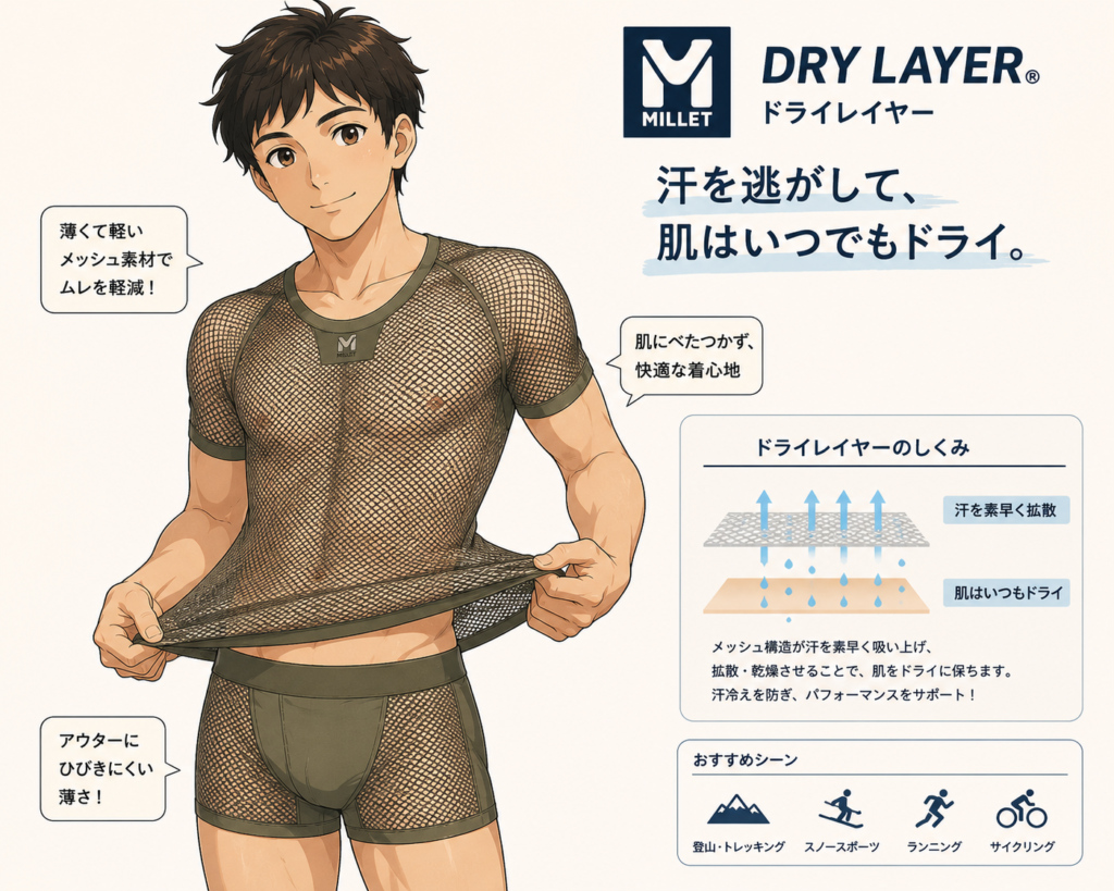 ドライレイヤーの着心地を説明したイラスト