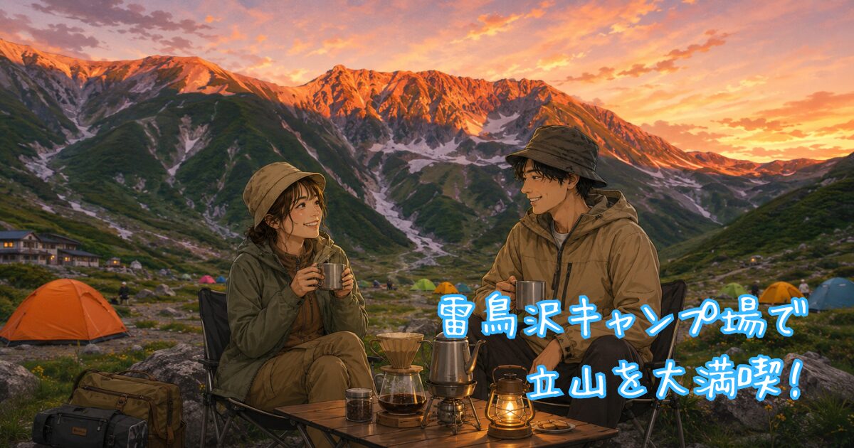 雷鳥沢キャンプ場でのんびり過ごす二人のイラスト