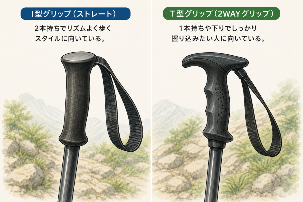 ポールの持ちての種類の違いを記したイラスト