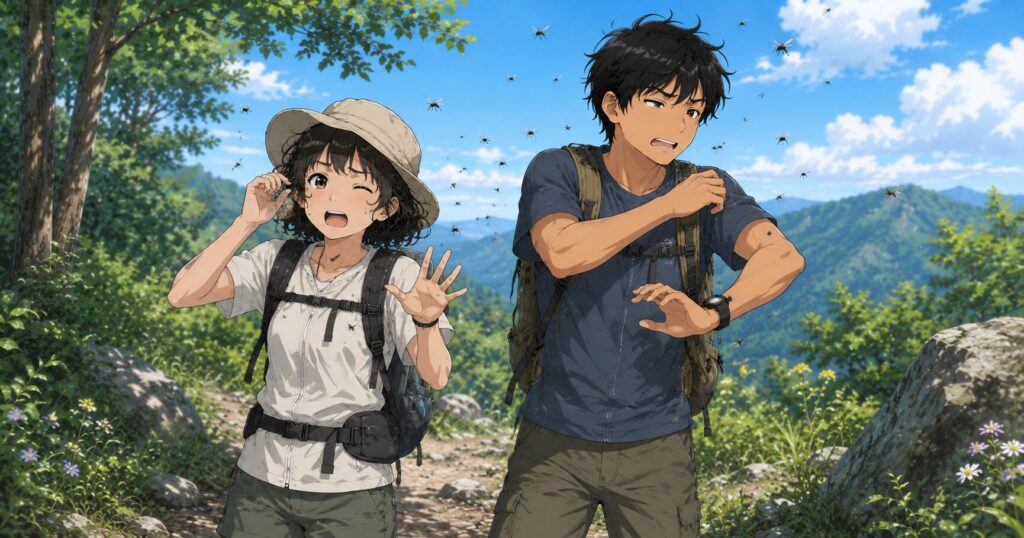 虫対策ゼロでえらい目にあっている男女のイラスト