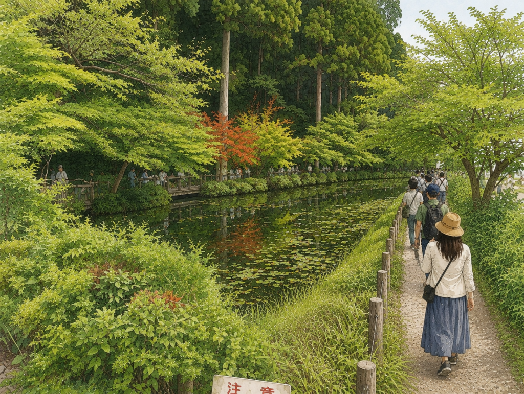 モネの池のお客さんが大勢いるイメージ図
